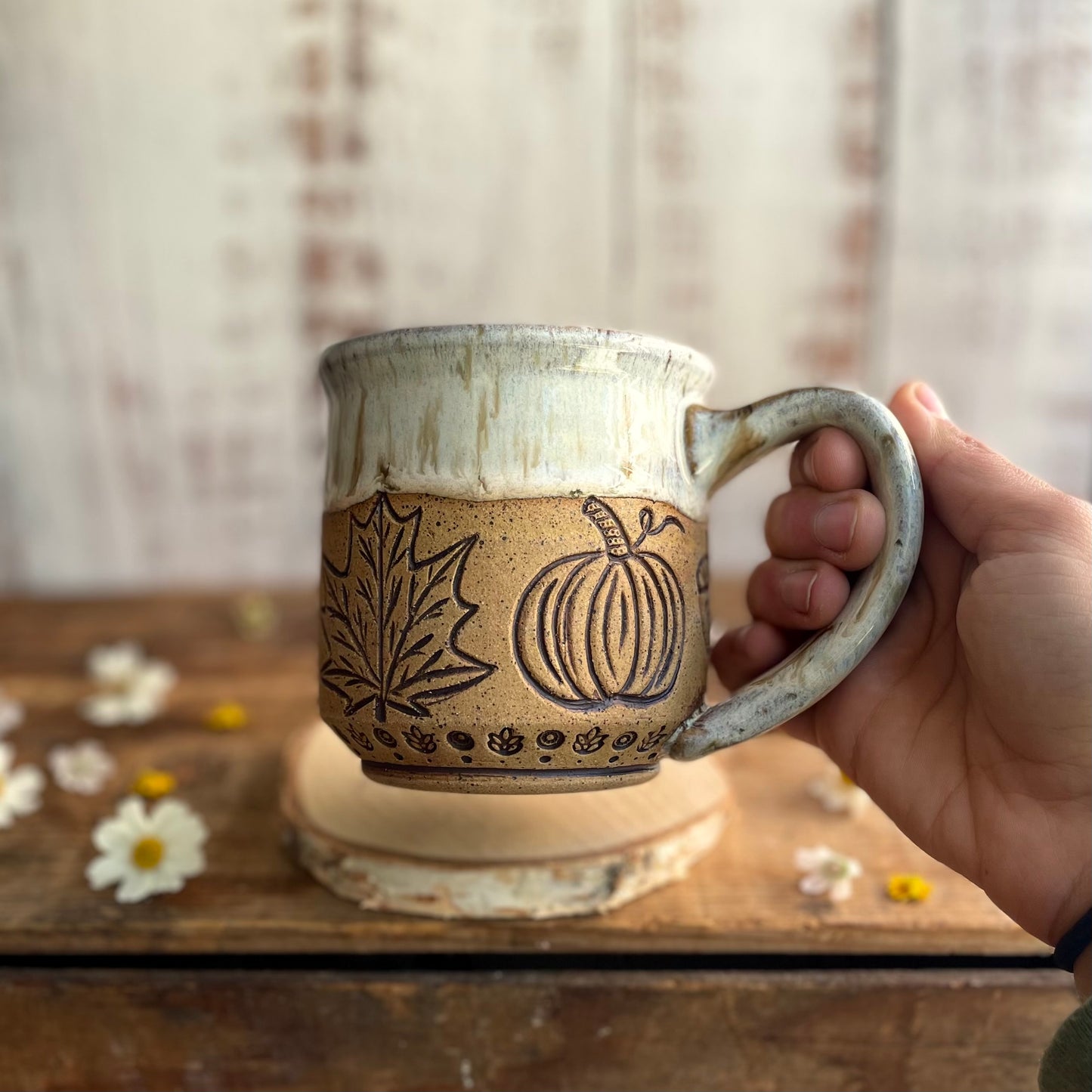 16. 16oz. Pumpkin and Maple Leaf Mug