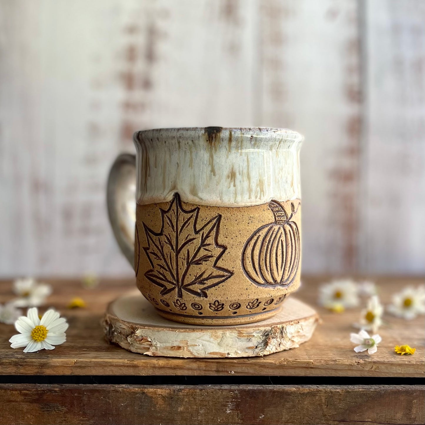 16. 16oz. Pumpkin and Maple Leaf Mug