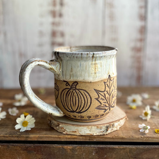 16. 16oz. Pumpkin and Maple Leaf Mug