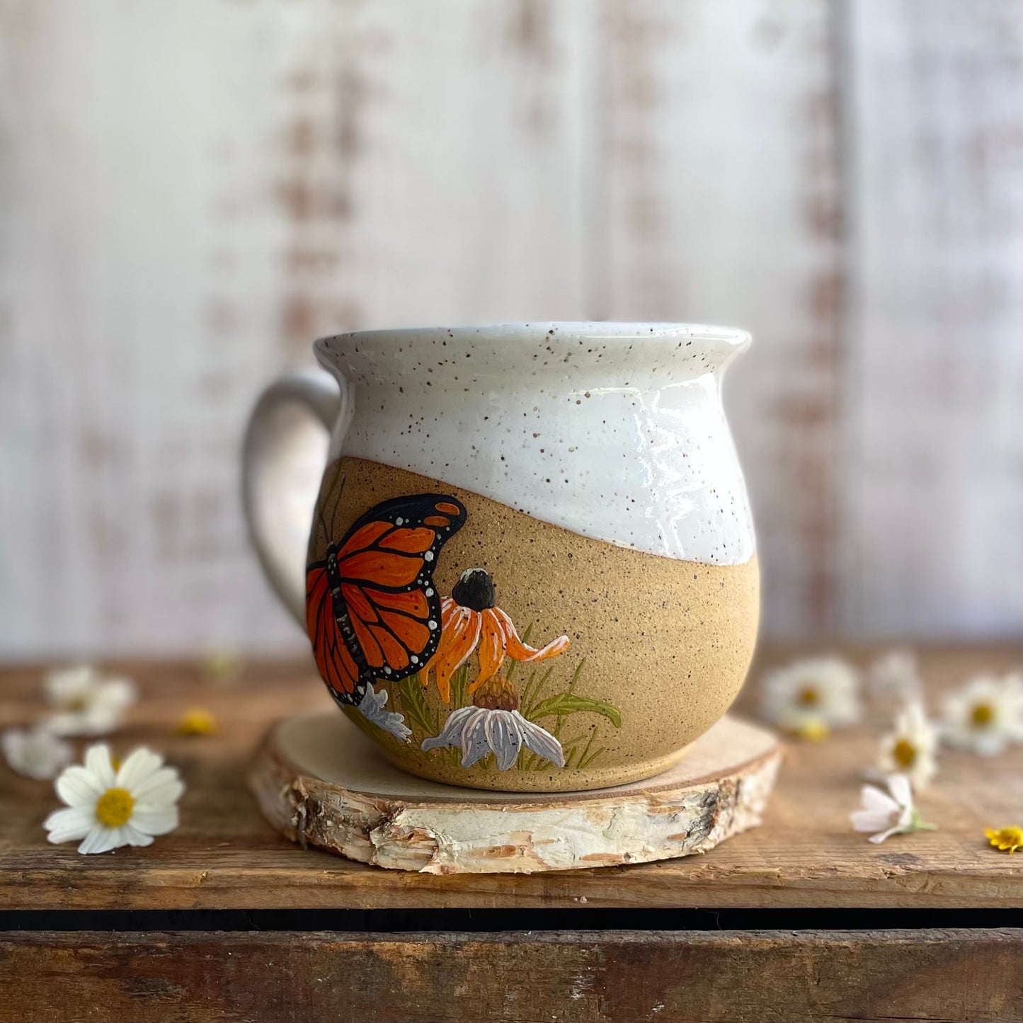 28. 18oz. DISCOUNTED Monarch and Wildflower Mug