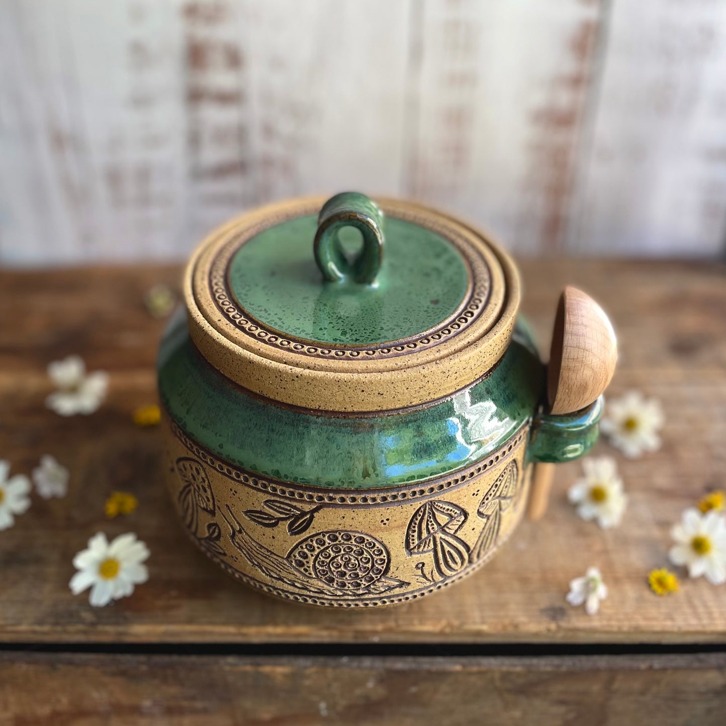 46. 45oz. Snail and Mushroom Jar with Scoop