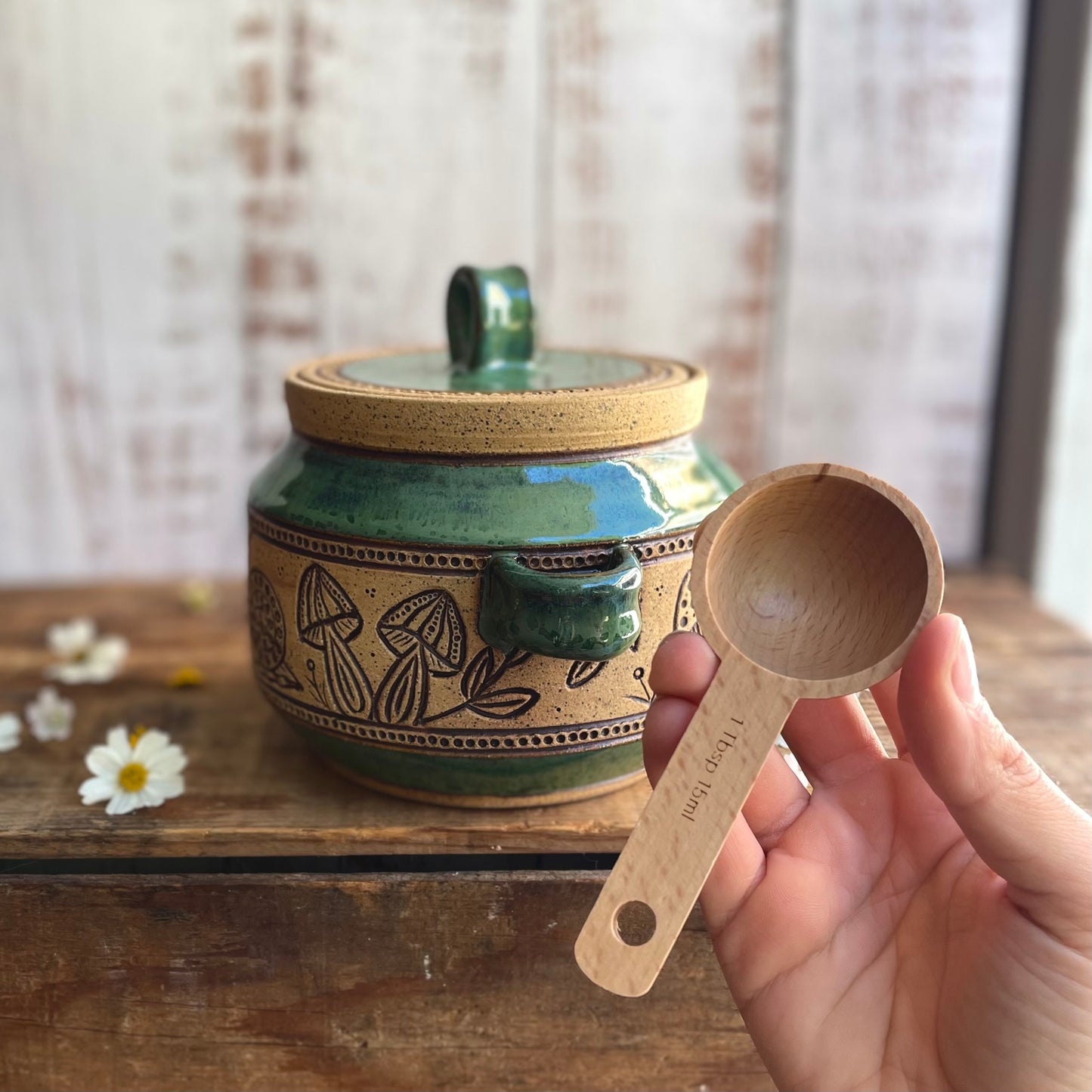 46. 45oz. Snail and Mushroom Jar with Scoop